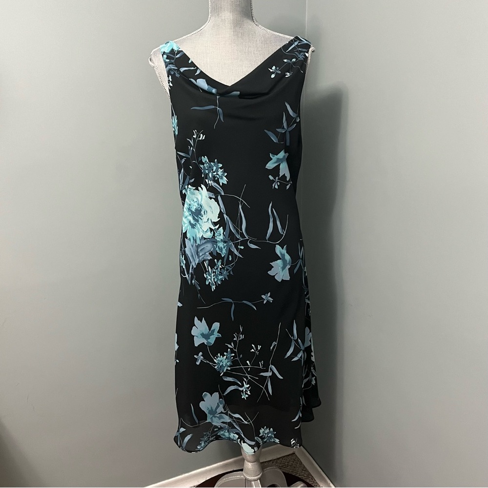 REITMANS Drape neck floral print dress sleeveless size 15 wedding guest vintage